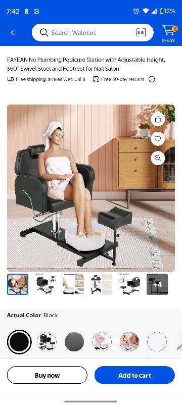 FAYEAN No-Plumbing Pedicure Station w/ Adjustable Height, 360° Swivel Stool & Footrest - Black