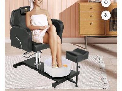 FAYEAN No-Plumbing Pedicure Station w/ Adjustable Height, 360° Swivel Stool & Footrest - Black