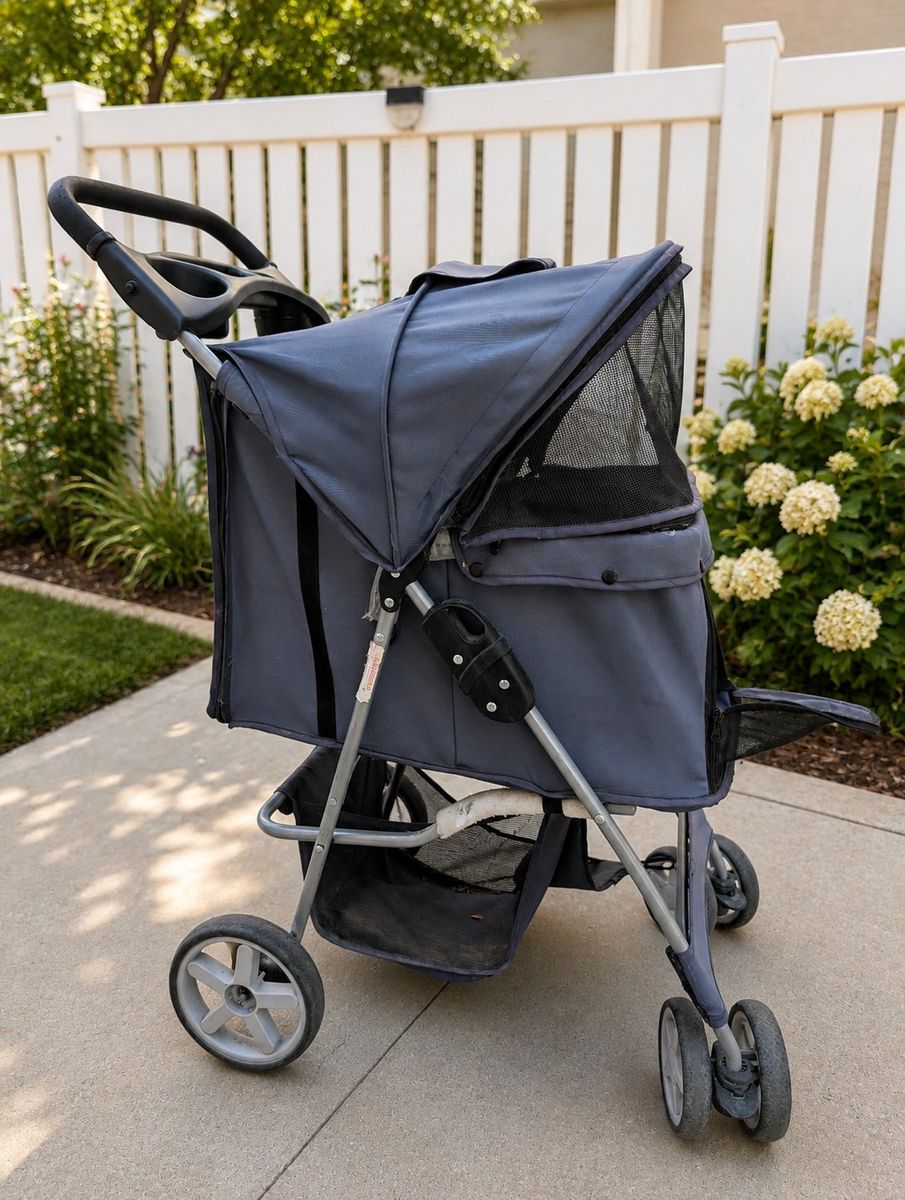 Foldable Pet Stroller for Small Dogs and Cats - Navy Blue