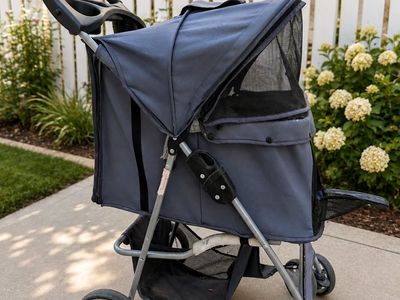 Foldable Pet Stroller for Small Dogs and Cats - Navy Blue