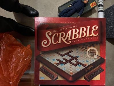 Deluxe Turntable Scrabble Game w/ Wood Tiles Rotating Board – Complete Excellent