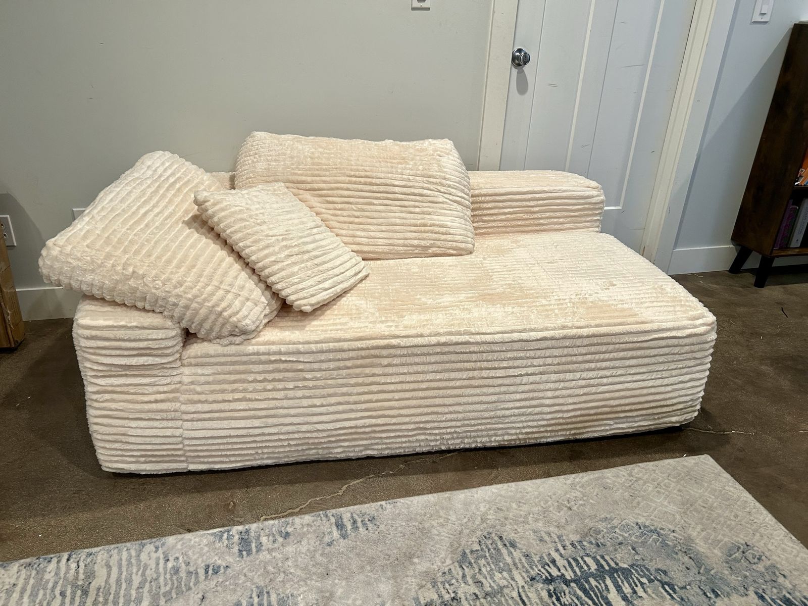 New Cream Corduroy Boneless Chaise with Pillows