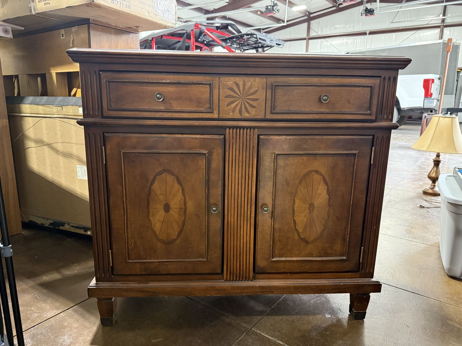 Traditional Wooden Buffet Cabinet with Inlay Design and Storage