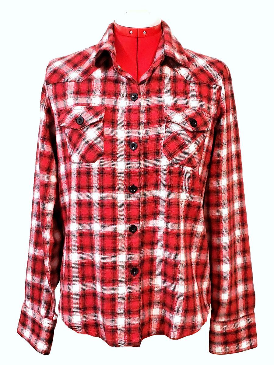 “Molokai” Women’s Red Plaid Button-up Shirt – Size S