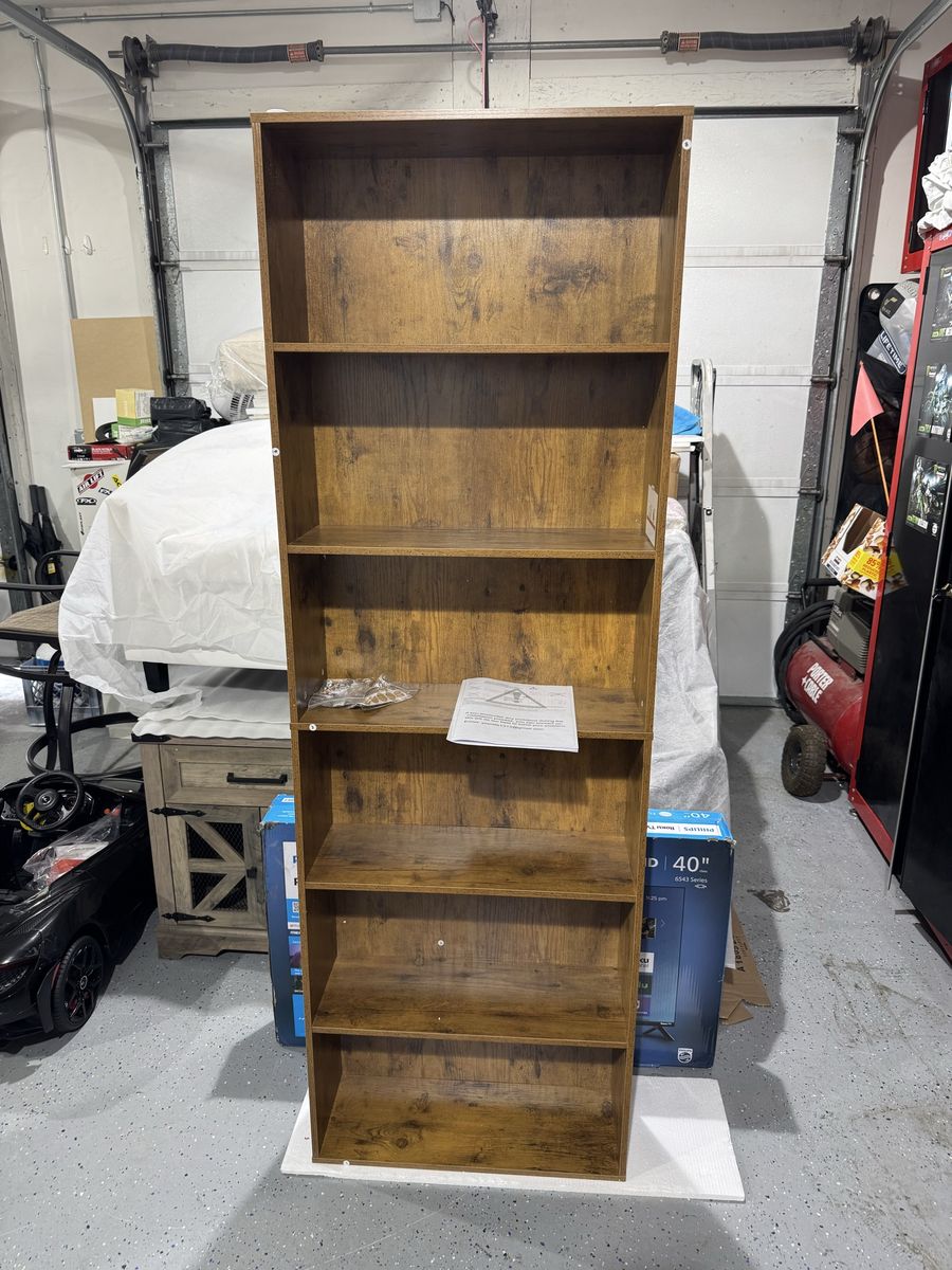 Rustic Brown Wood 6-Tier Bookcase Storage Shelf, 72" Tall x 24" Wide, New Condition