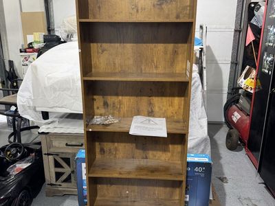 Rustic Brown Wood 6-Tier Bookcase Storage Shelf, 72" Tall x 24" Wide, New Condition