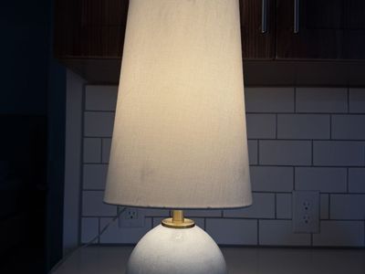 Modern Spherical Marble Table Lamp with Tall Fabric Shade