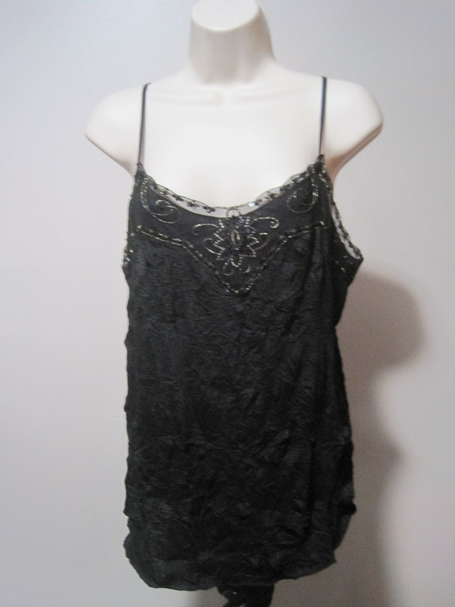 Xhilaration Women's Black Lacy Sequin Embroidery Camisole Tank Shell Size Medium