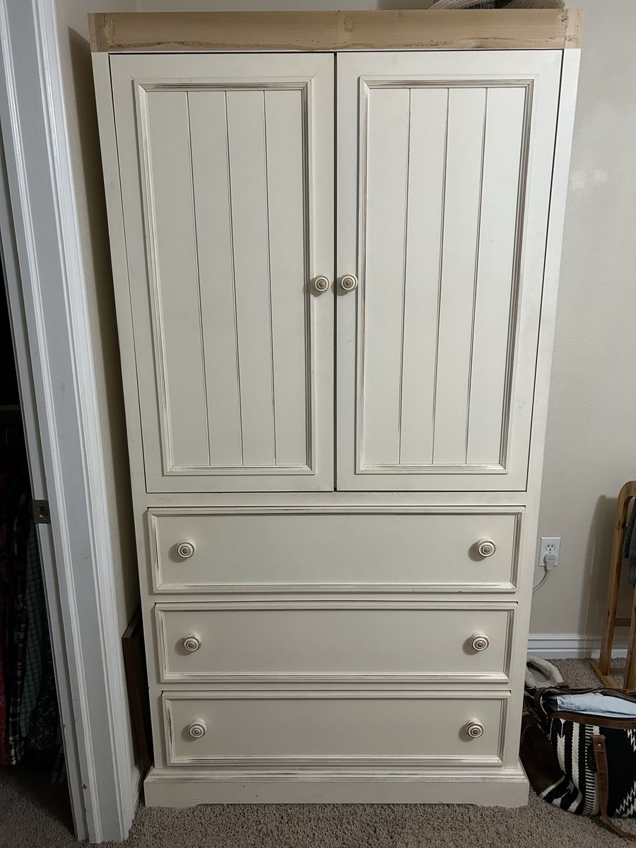 White Washed Armoire with Two Doors and Three Drawers