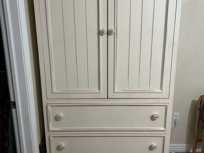 White Washed Armoire with Two Doors and Three Drawers