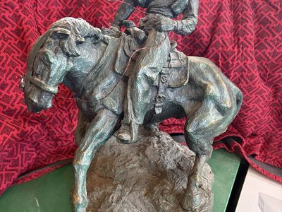 Western action horse roping sculpture