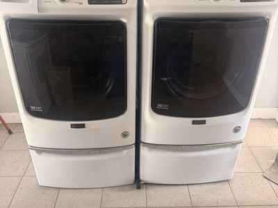 Maytag Front Load Washer and Dryer Set with Pedestals - White