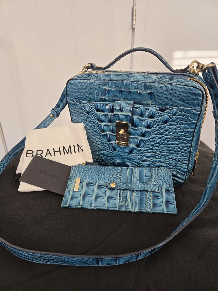 Brahmin Evie Crossbody Cerulean Blue Purse/Wallet Set
