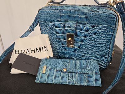 Brahmin Evie Crossbody Cerulean Blue Purse/Wallet Set