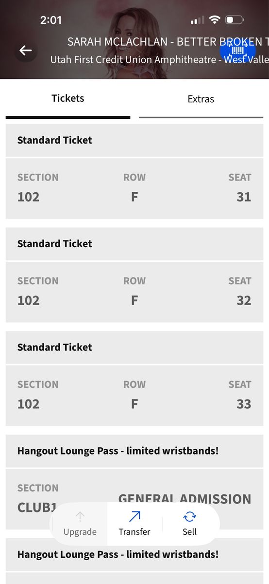 Sarah McLachlan tix (center row F) + best parking