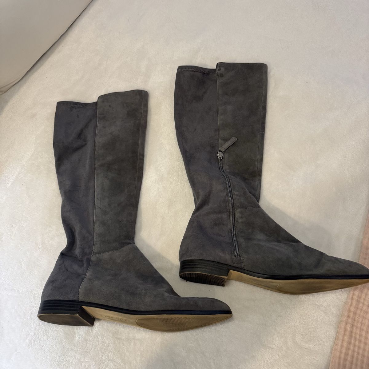 Nine West Gray Suede Mid-Calf Boots - Women's Size 10, Flat Heel, Side Zip