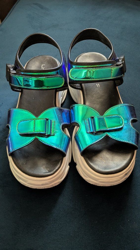 Unilady Women's Blue Iridescent Chunky Platform Sandals - Size 11