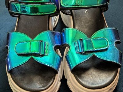 Unilady Women's Blue Iridescent Chunky Platform Sandals - Size 11