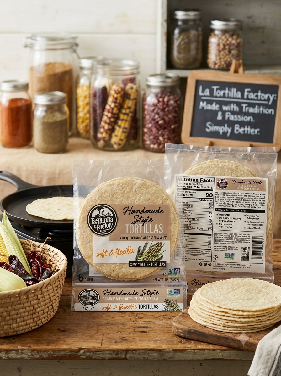 La Tortilla Factory Handmade Style White Corn & Wheat Tortillas - Case of 12 (11.57 oz ea)