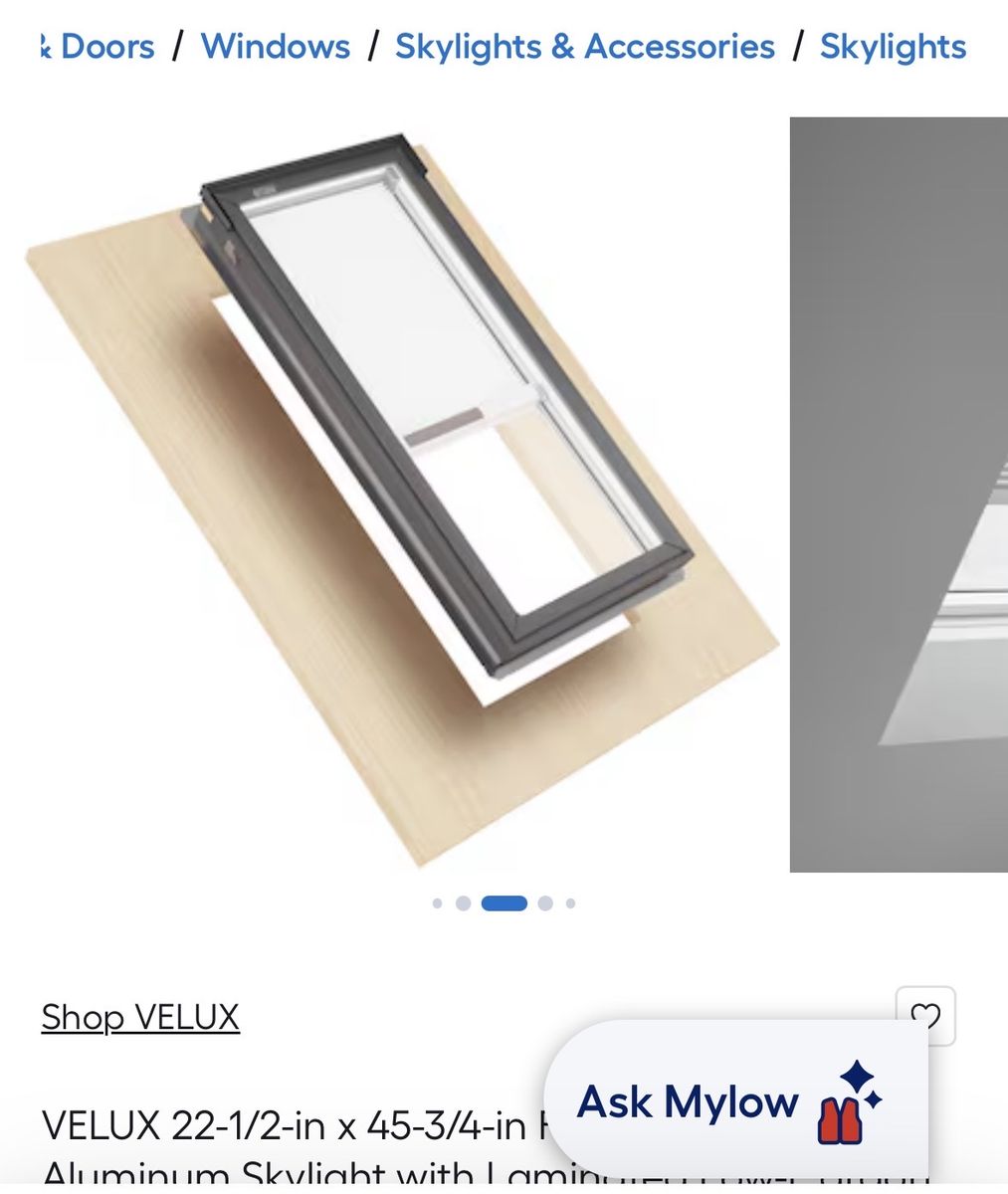 VELUX 22.5x45.75in Fixed Deck Mount Aluminum Skylight w/ Laminated Low-E Argon Glass