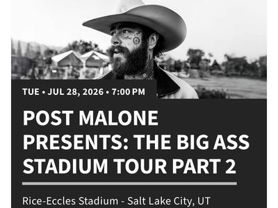 2 Post Malone Tickets -FLOOR SEATS- The Big Ass Stadium Tour - Rice-Eccles Stadium - FLR13, Row 14, Seats 25-26