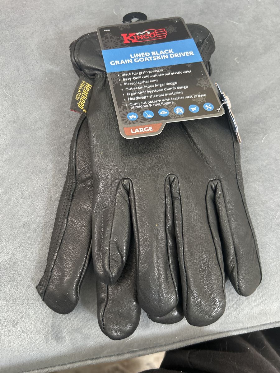 Kinco Lined Black Grain Goatskin Driver Gloves Size Large Heatkeep Insulated