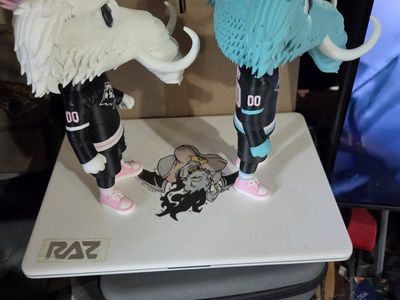 Custom 3D Printed Tusky Elephant Mascot Figures - Set of 2, Hockey Jersey, Pink/Blue Hair