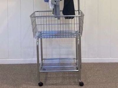 Rolling Laundry Cart with Basket, Shelf and Valet Hanger Bar