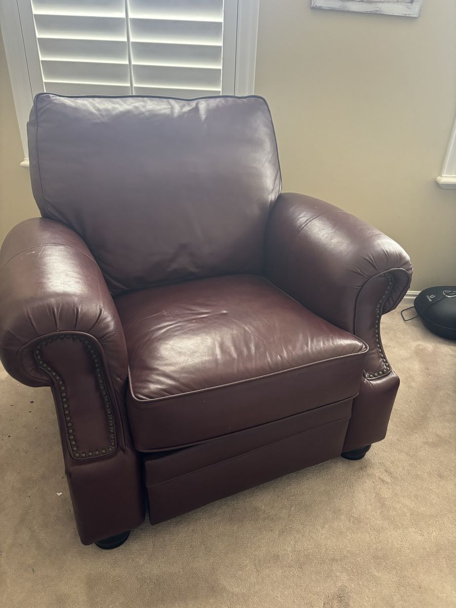 Brown Leather Recliner Armchair with Nailhead Trim