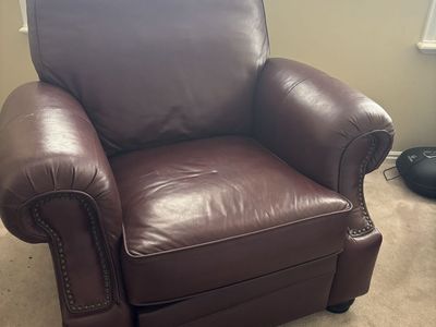 Brown Leather Recliner Armchair with Nailhead Trim