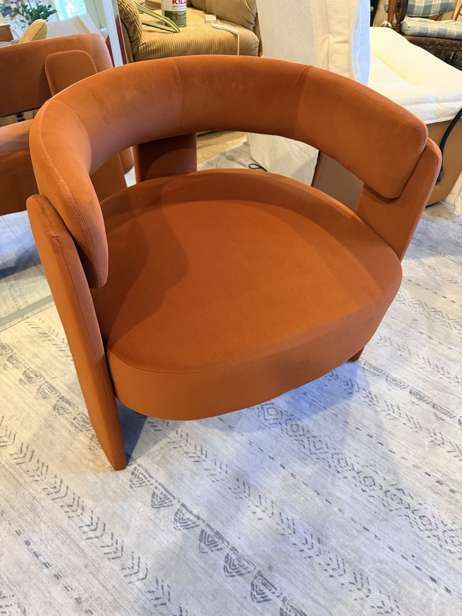 Rust Orange Velvet Barrel Chair - Modern Accent Seating