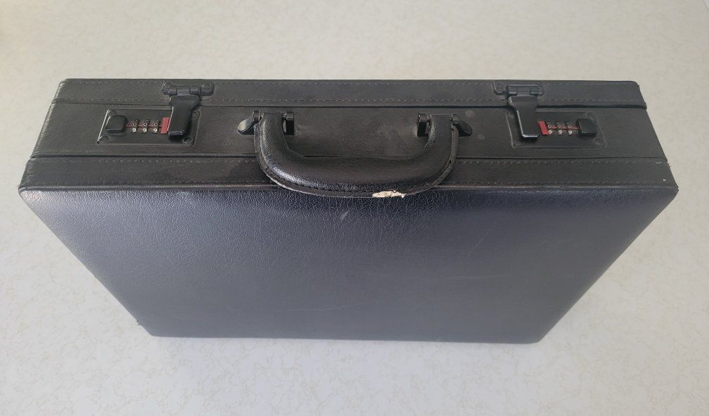 Vintage Black Leatherette Hard Shell Briefcase Attache Case with Dual Combination Locks