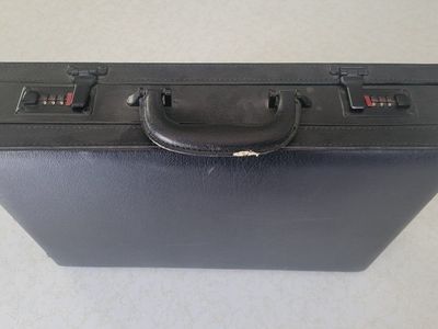 Vintage Black Leatherette Hard Shell Briefcase Attache Case with Dual Combination Locks