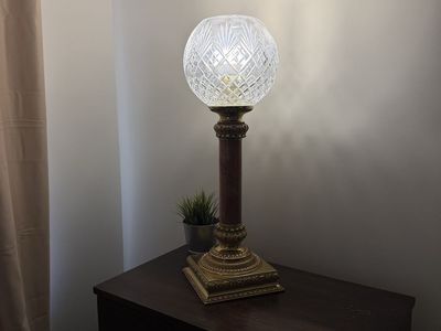 Vintage Marble and Crystal Globe Lamp $150