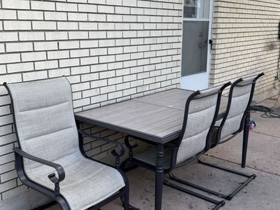 Outdoor Patio Dining Set with 6 Sling Chairs & Rectangular Table, Metal Frame, Gray/Black