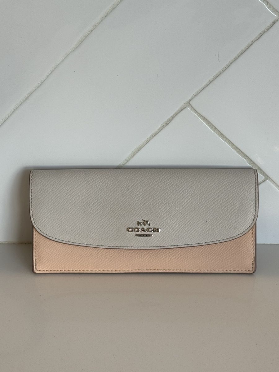 Coach Two-Tone Flap Wallet - Pink & Gray Pebbled Leather