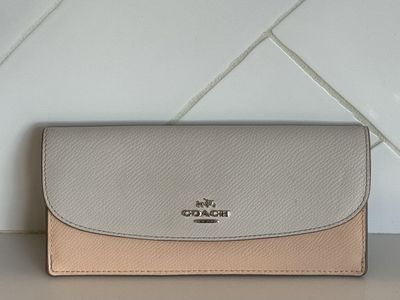 Coach Two-Tone Flap Wallet - Pink & Gray Pebbled Leather
