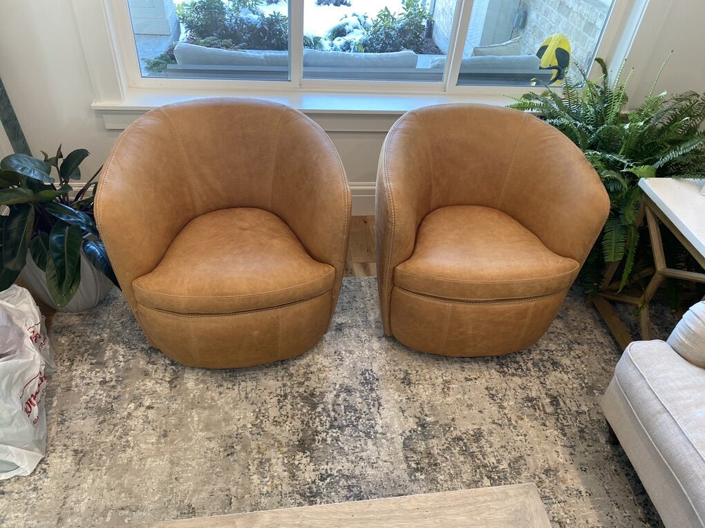 NEW Leather Barrel Swivel Chair