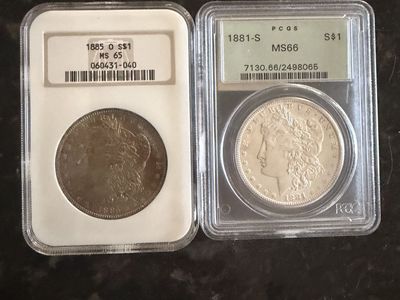 1881 & 1885 Silver Dollars MS65 and MS66