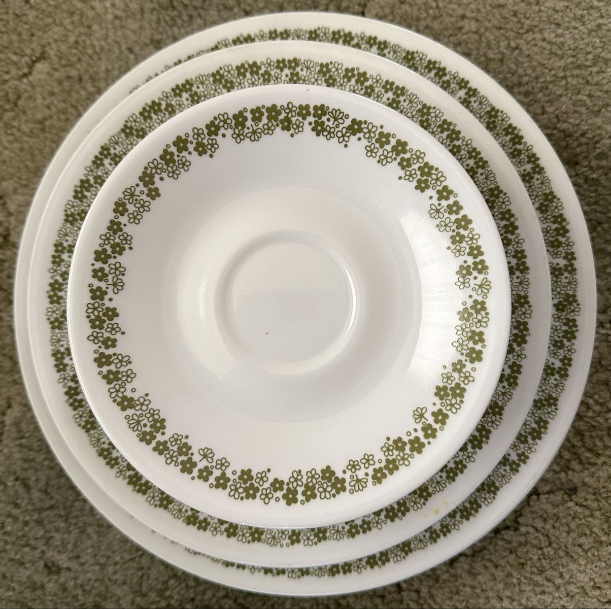 Corelle Spring Blossom Green Dinnerware Set - Plates, Bowls, Cups - Vintage Floral