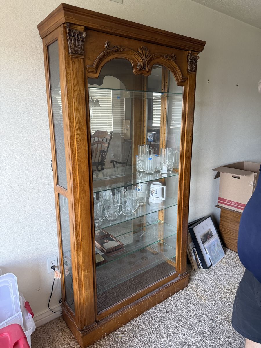 Wood & Glass Display Cabinet / Curio Cabinet - Glass Shelves