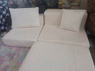 White Modular Foam Play Couch Set with Ottoman and Throw Pillows