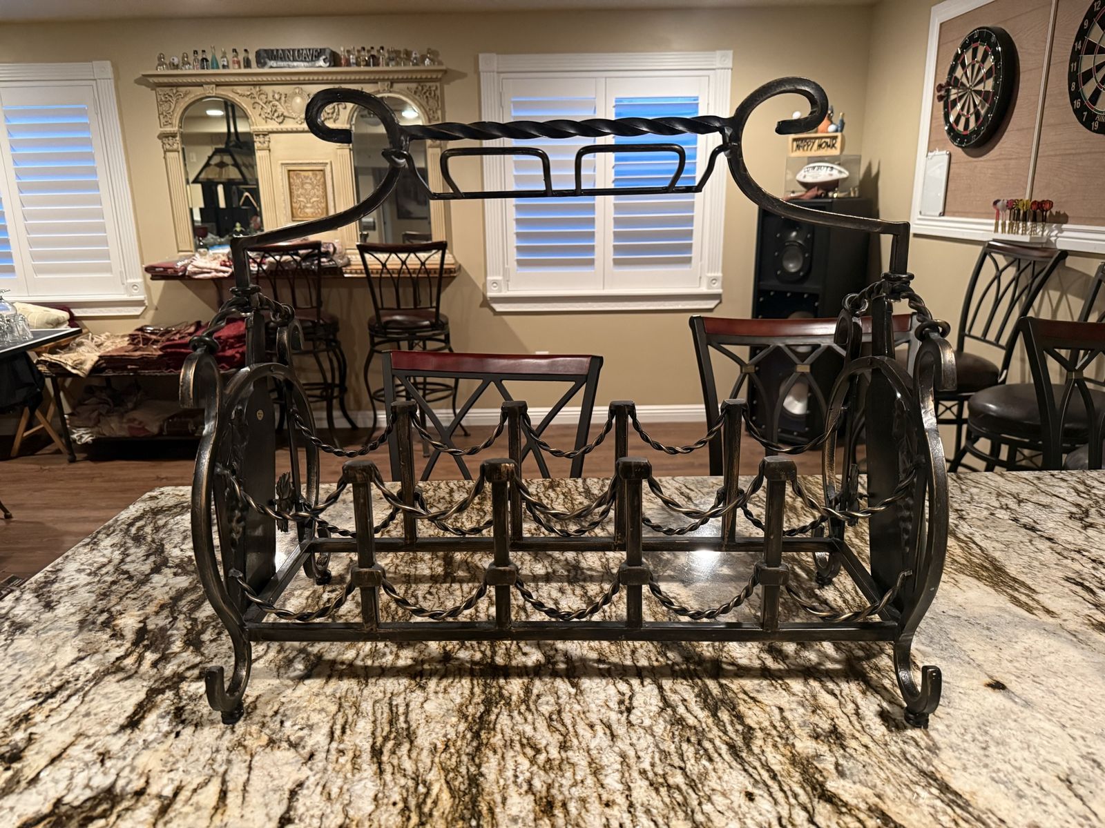 Wrought Iron Wine Rack and Glass Holder - Holds 10 Bottles & 6 Glasses