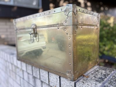 Vintage brass chest, wood lined inside, will accept legs on bottom