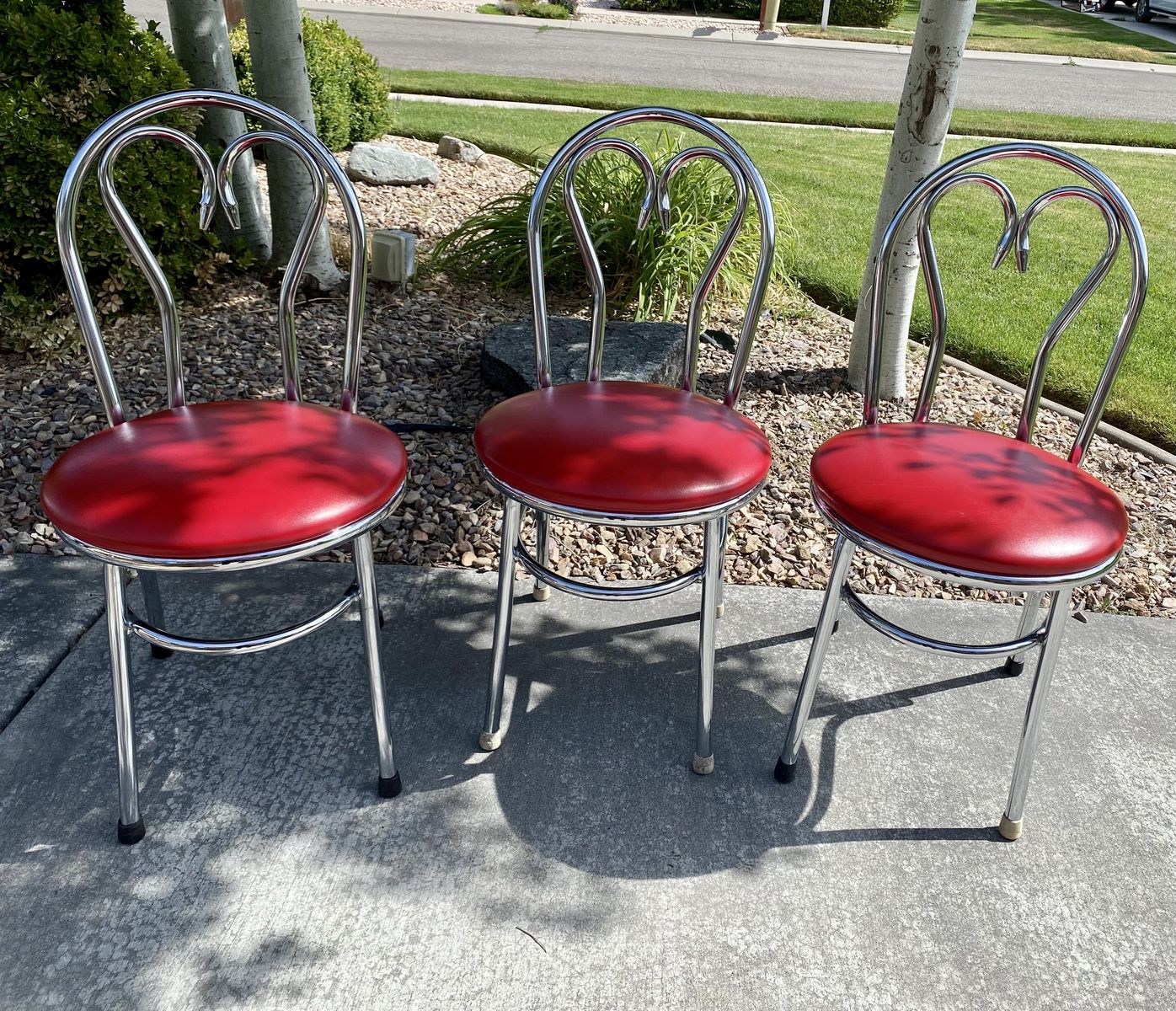 Set of 3 Vintage Chrome & Red Vinyl Heart Back Dining Chairs - Retails $240 Each - U Get All 3/$235 - C ALL PIX