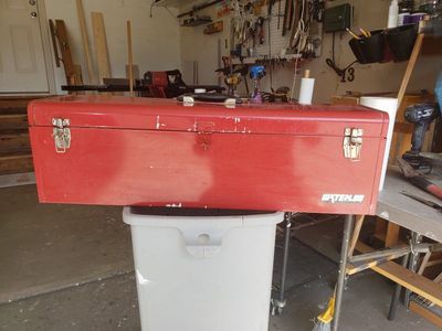 Waterloo Red Metal Tool Box - Vintage Portable Storage Chest with Latches