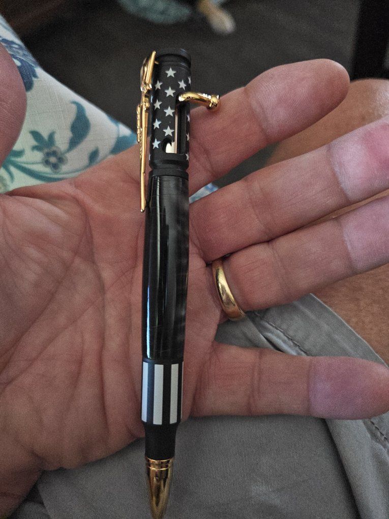 American Flag Patriotic Ballpoint Pen - Black & Gold Tone, Stars & Stripes Design