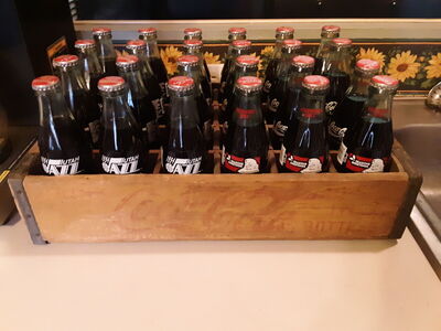 Vintage Coke 1950's 24 Slot Wooden Crate with 24 Vintage Collectable Bottles Utah Jazz 1994