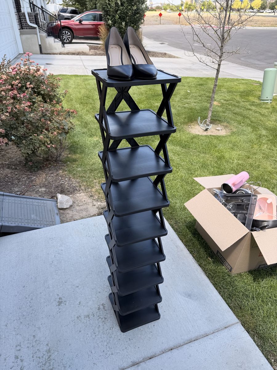2 Altdnmaf 9-Tier Vertical Narrow Shoe Rack, Black Space-Saving Storage Stand, 51" Height