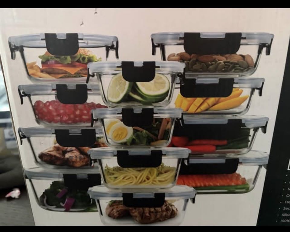 EATEX 12-Piece Borosilicate Glass Food Storage Container Set with Airtight Lids, Microwave/Oven/Freezer Safe